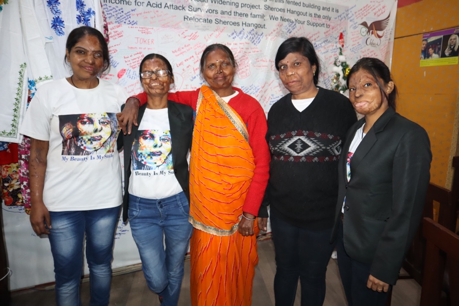 Acid attack survivors from L to R: Bala, Roopa, Geeta. Madhu, and Neetu