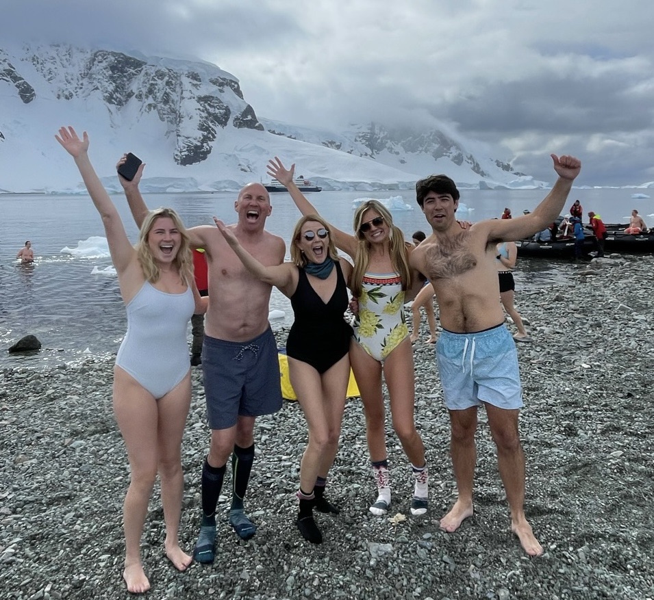 The McIntyre family polar plunging in Antarctica